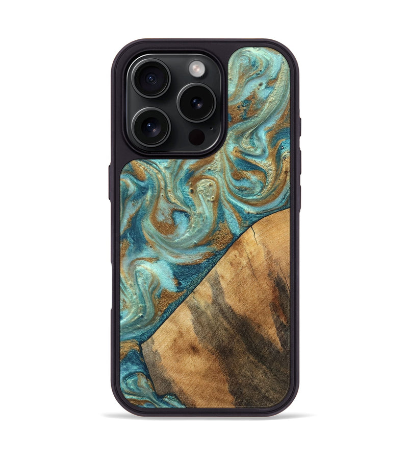 iPhone 16 Pro Wood Phone Case - Dave (Teal & Gold, 820566)
