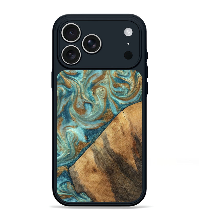 iPhone 17 Pro Max Wood Phone Case - Dave (Teal & Gold, 820566)