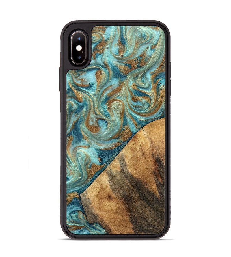 iPhone Xs Max Wood Phone Case - Dave (Teal & Gold, 820566)