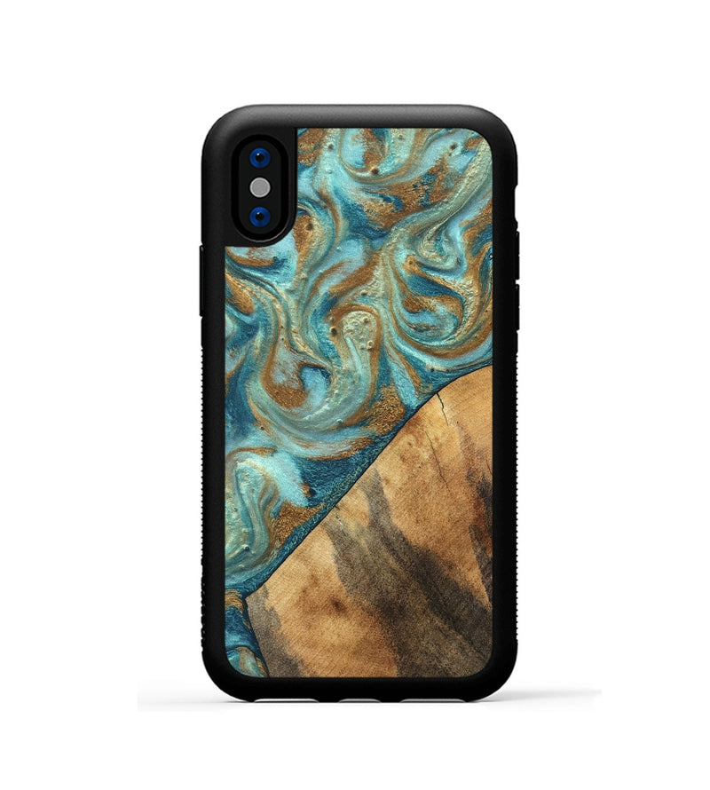 iPhone Xs Wood Phone Case - Dave (Teal & Gold, 820566)