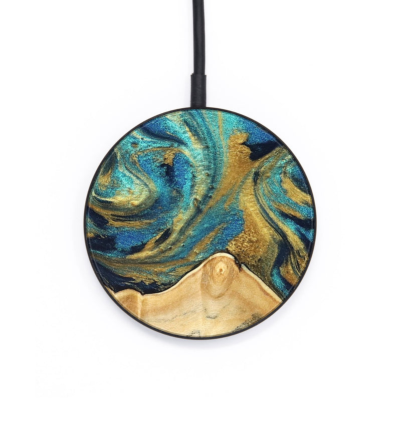 Circle Wood Wireless Charger - Carolee (Teal & Gold, 820568)