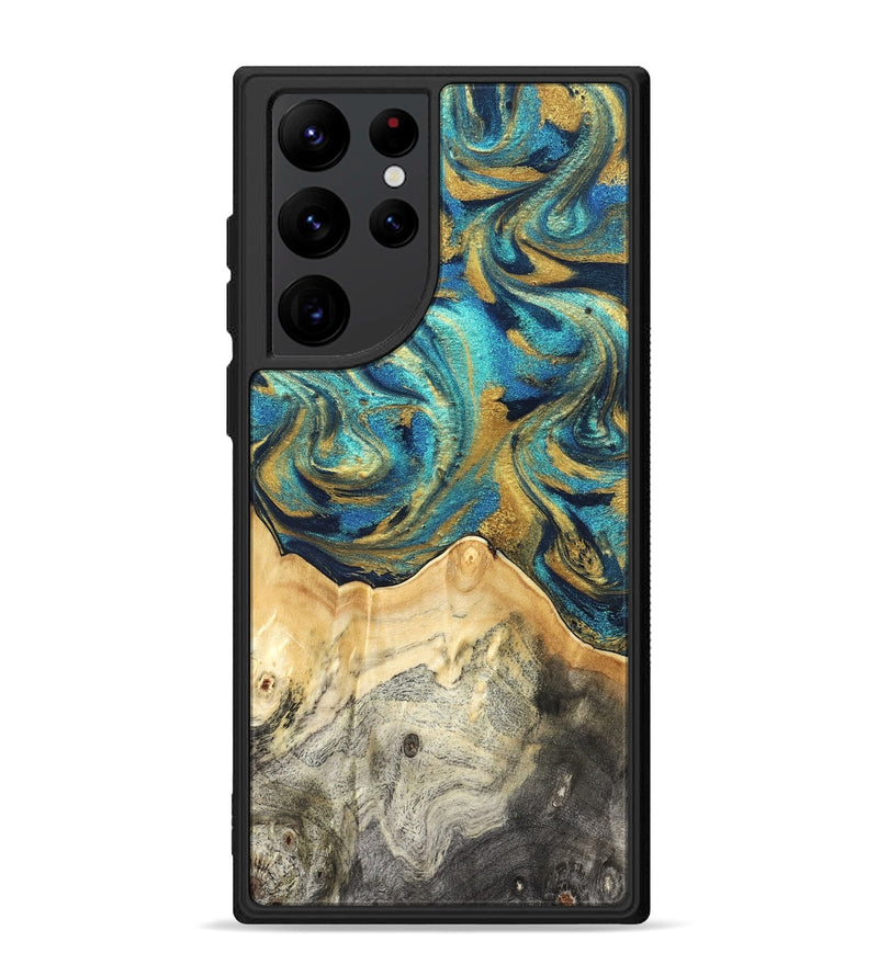 Galaxy S22 Ultra Wood Phone Case - Carolee (Teal & Gold, 820568)