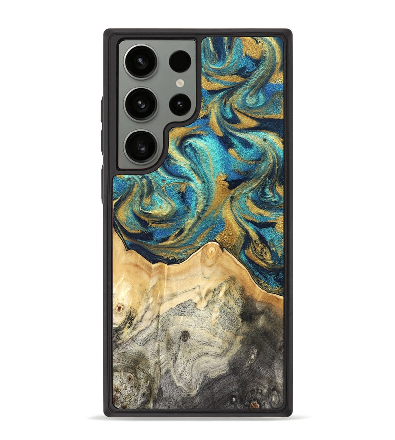 Galaxy S23 Ultra Wood Phone Case - Carolee (Teal & Gold, 820568)