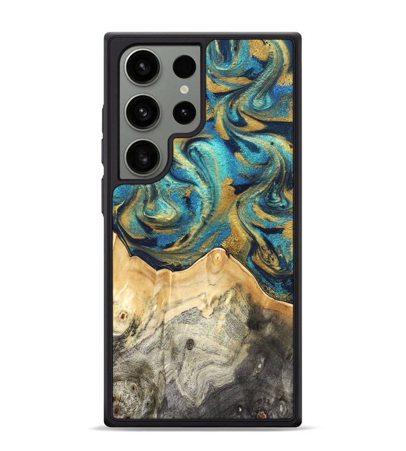 Galaxy S24 Ultra Wood Phone Case - Carolee (Teal & Gold, 820568)