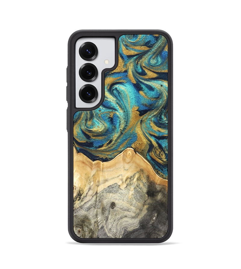 Galaxy S25 Wood Phone Case - Carolee (Teal & Gold, 820568)
