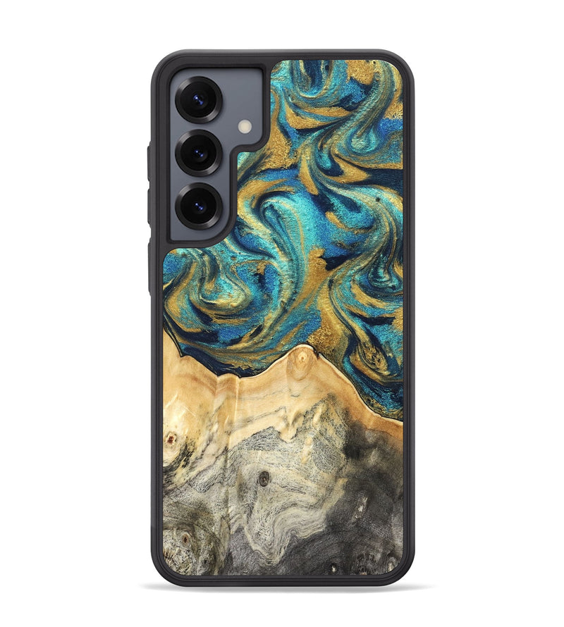 Galaxy S25 Plus Wood Phone Case - Carolee (Teal & Gold, 820568)
