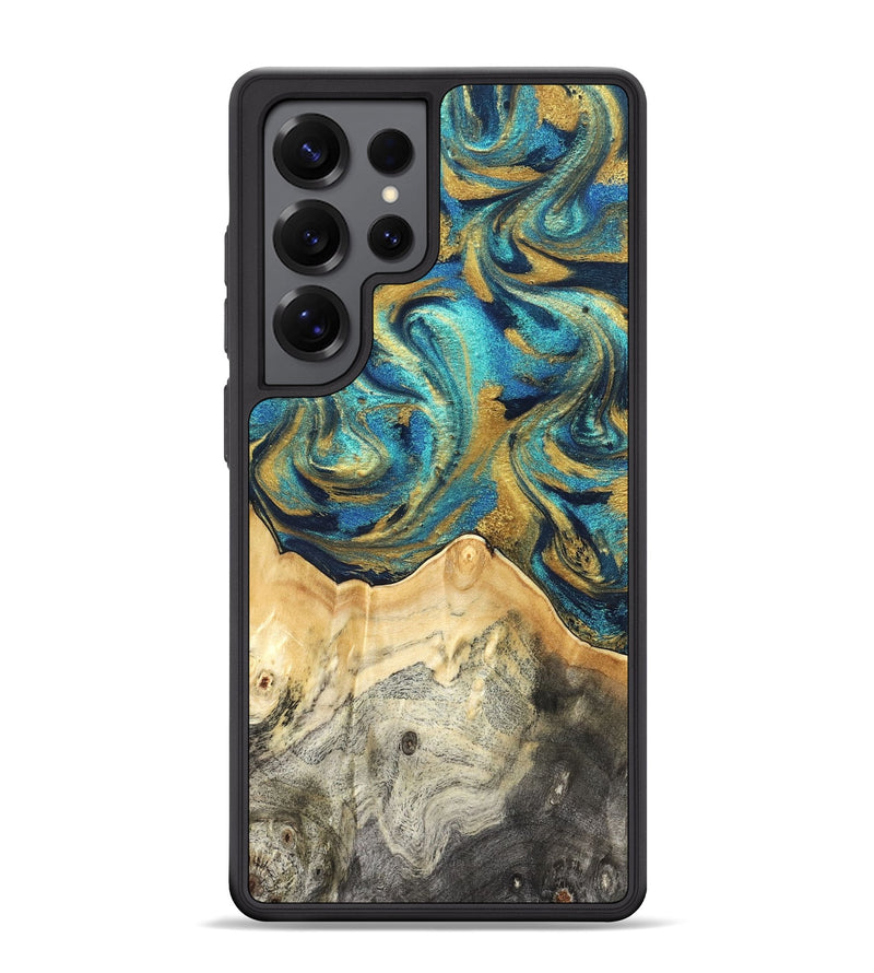 Galaxy S25 Ultra Wood Phone Case - Carolee (Teal & Gold, 820568)