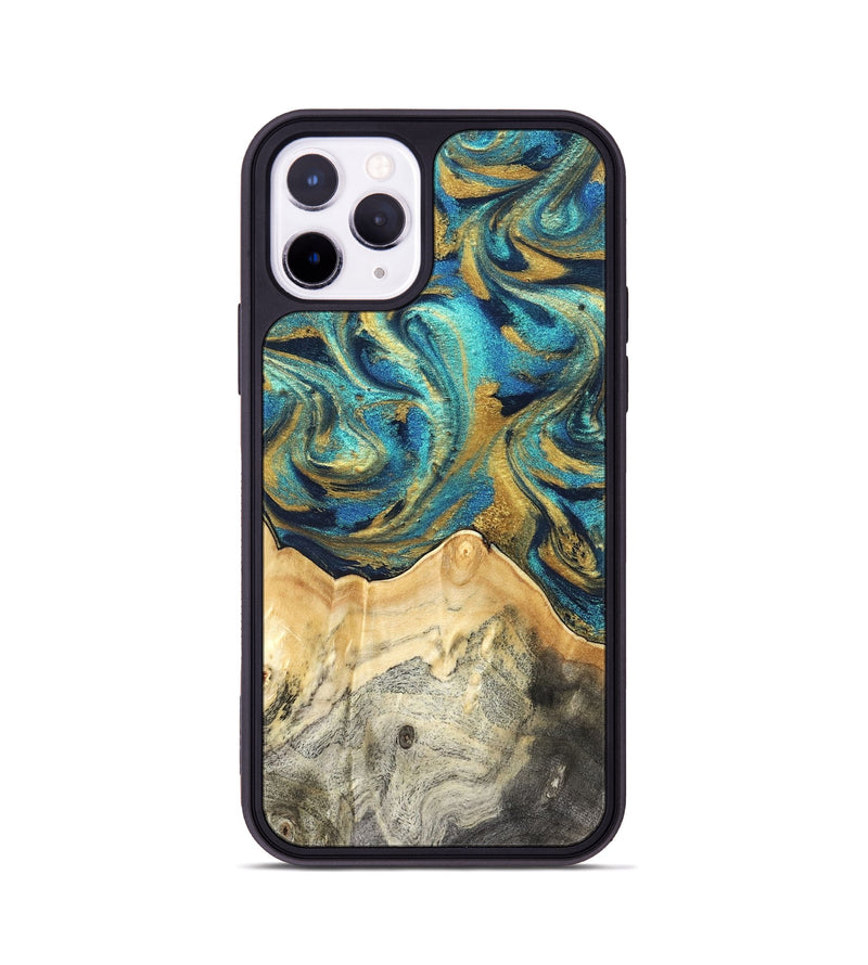 iPhone 11 Pro Wood Phone Case - Carolee (Teal & Gold, 820568)
