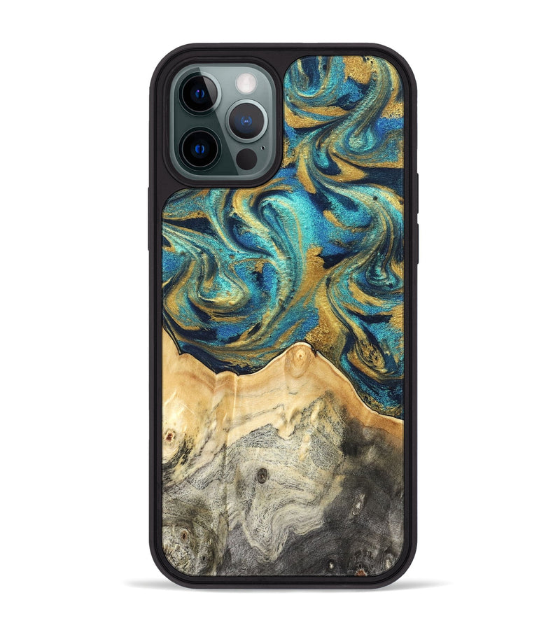iPhone 12 Pro Max Wood Phone Case - Carolee (Teal & Gold, 820568)