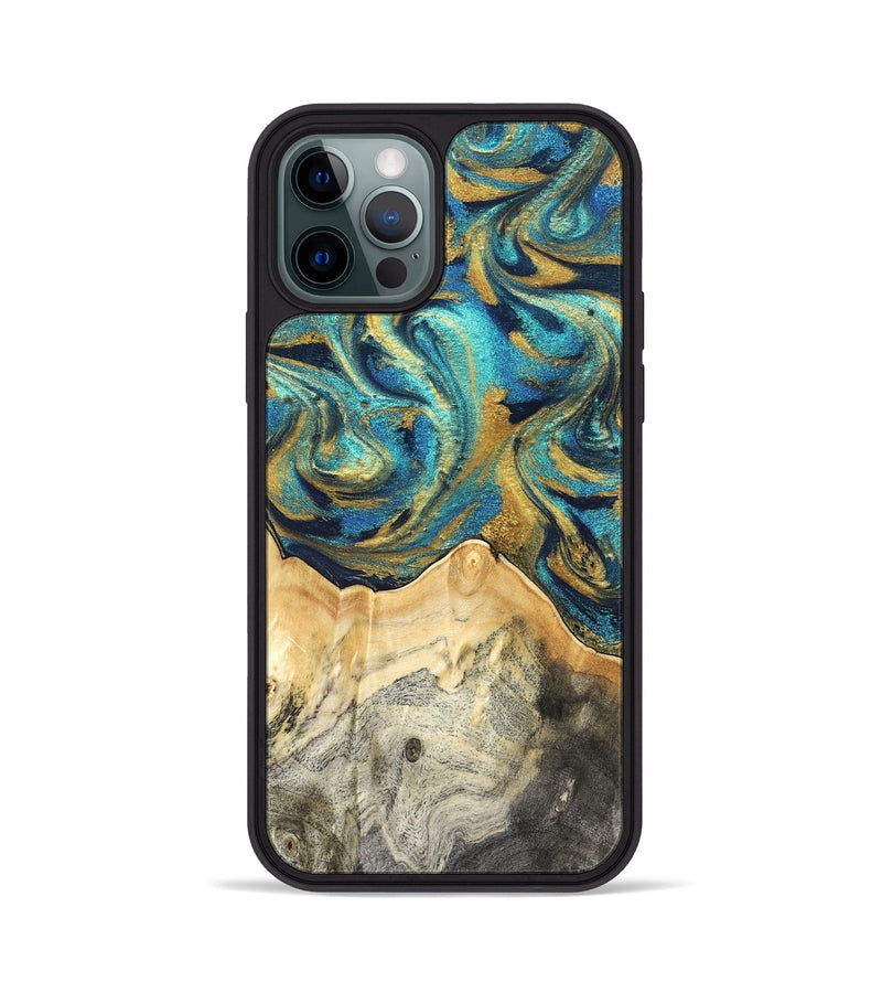 iPhone 12 Pro Wood Phone Case - Carolee (Teal & Gold, 820568)