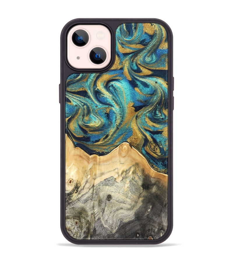 iPhone 14 Plus Wood Phone Case - Carolee (Teal & Gold, 820568)