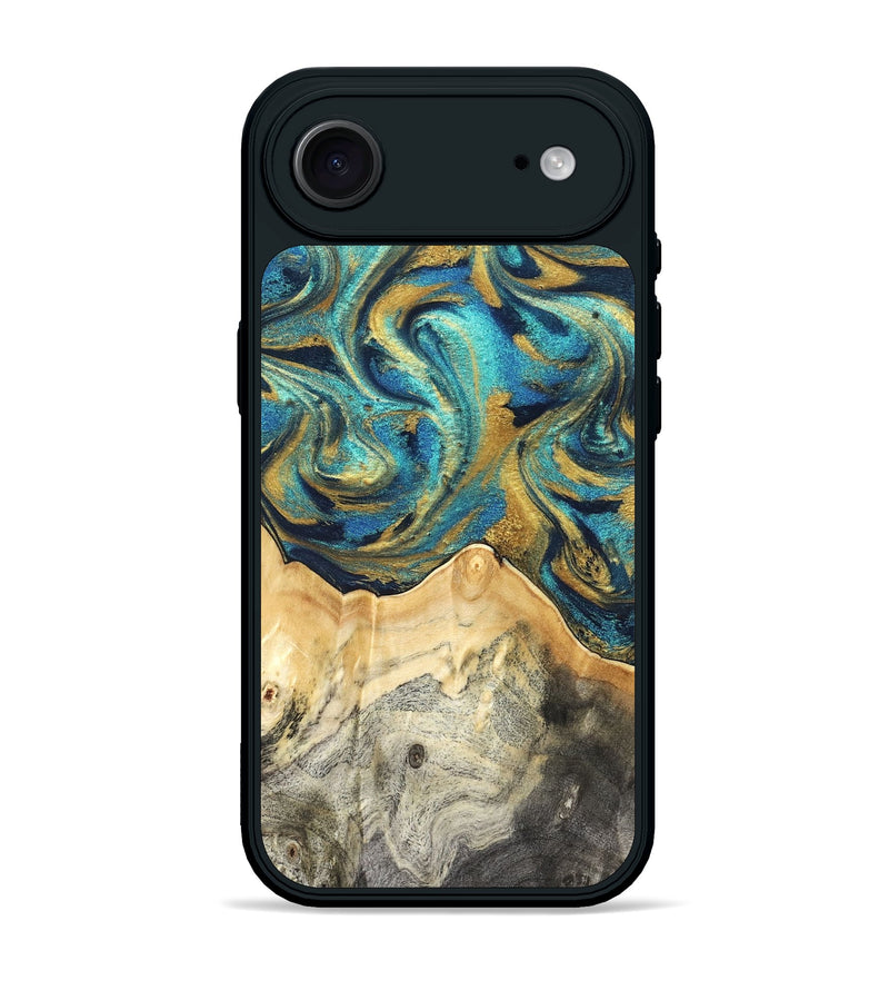 iPhone 17 Air Wood Phone Case - Carolee (Teal & Gold, 820568)