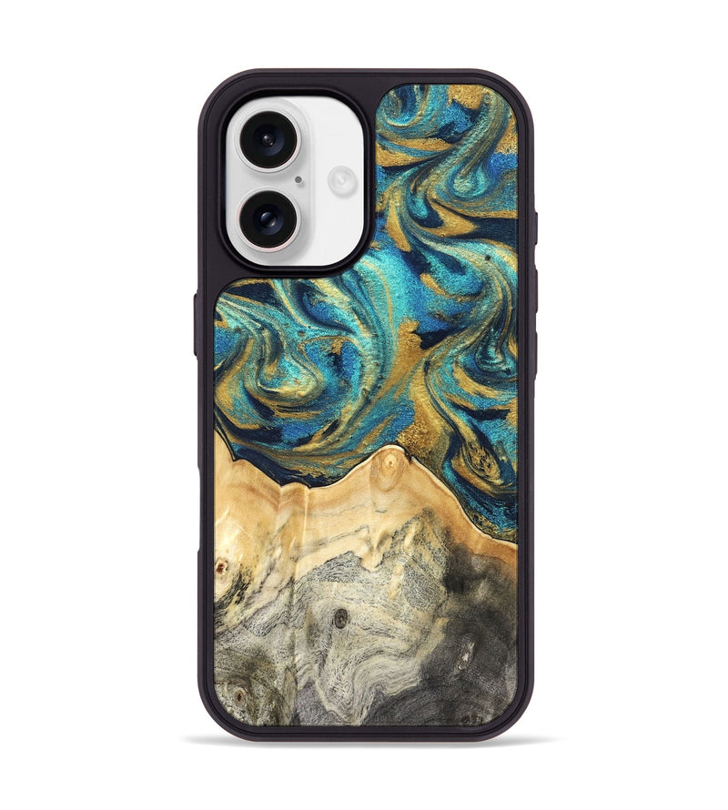 iPhone 17 Wood Phone Case - Carolee (Teal & Gold, 820568)