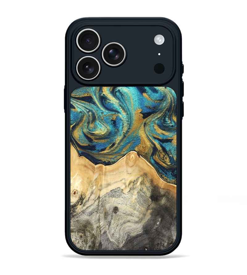 iPhone 17 Pro Max Wood Phone Case - Carolee (Teal & Gold, 820568)