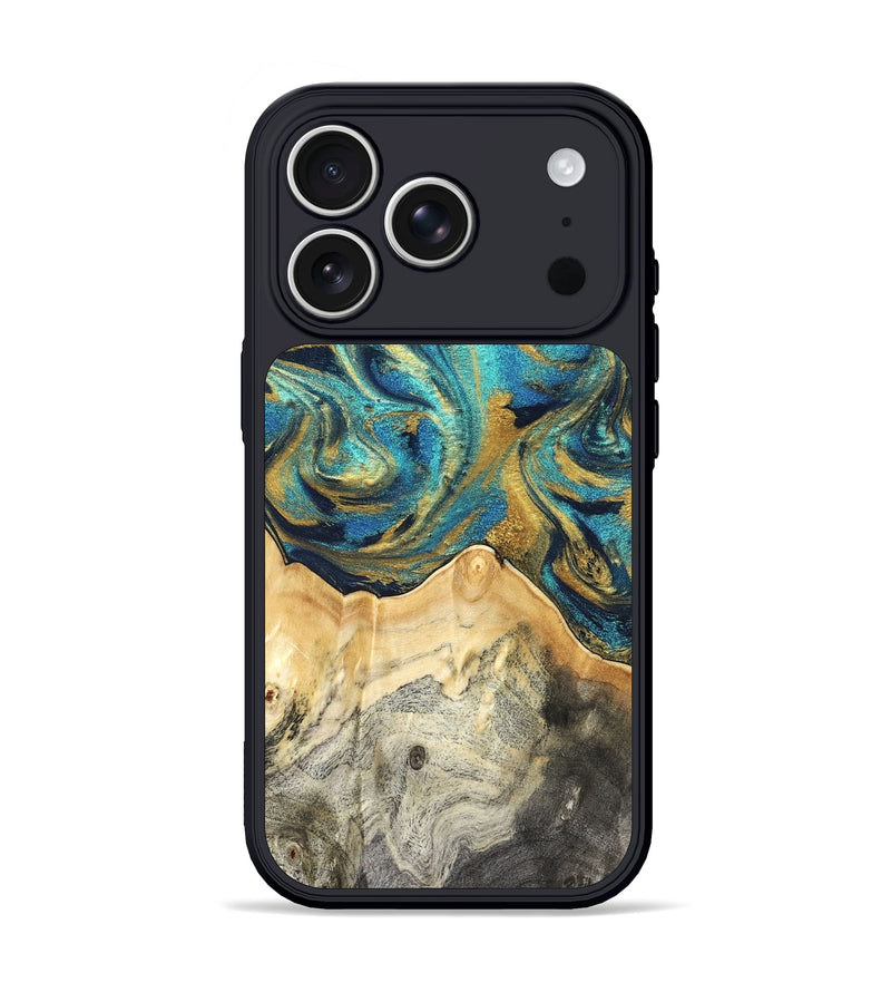 iPhone 17 Pro Wood Phone Case - Carolee (Teal & Gold, 820568)