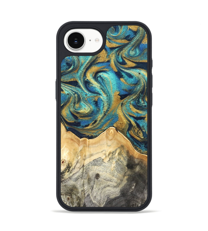 iPhone 17e Wood Phone Case - Carolee (Teal & Gold, 820568)