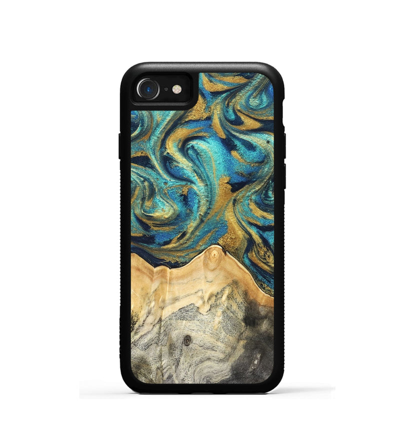 iPhone SE Wood Phone Case - Carolee (Teal & Gold, 820568)