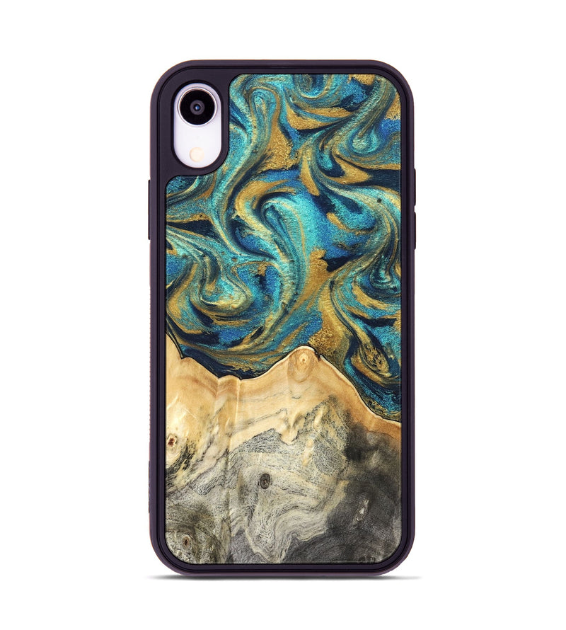 iPhone Xr Wood Phone Case - Carolee (Teal & Gold, 820568)