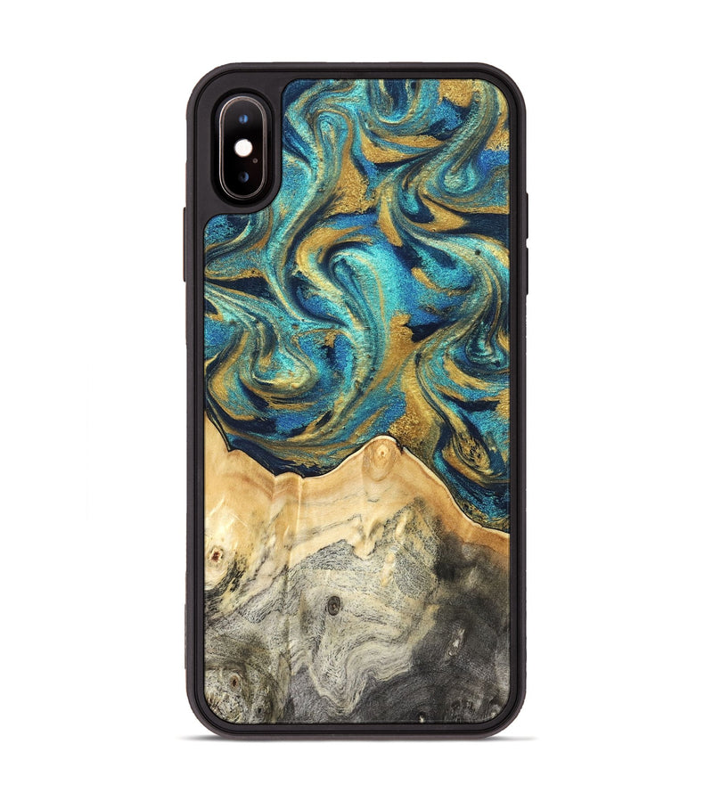 iPhone Xs Max Wood Phone Case - Carolee (Teal & Gold, 820568)