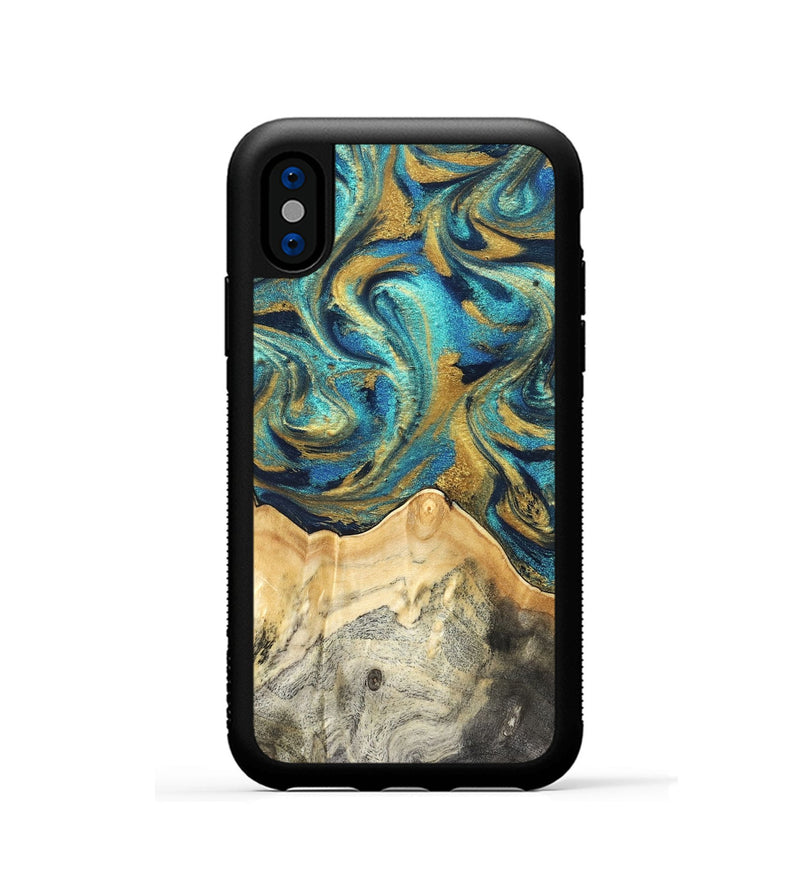 iPhone Xs Wood Phone Case - Carolee (Teal & Gold, 820568)