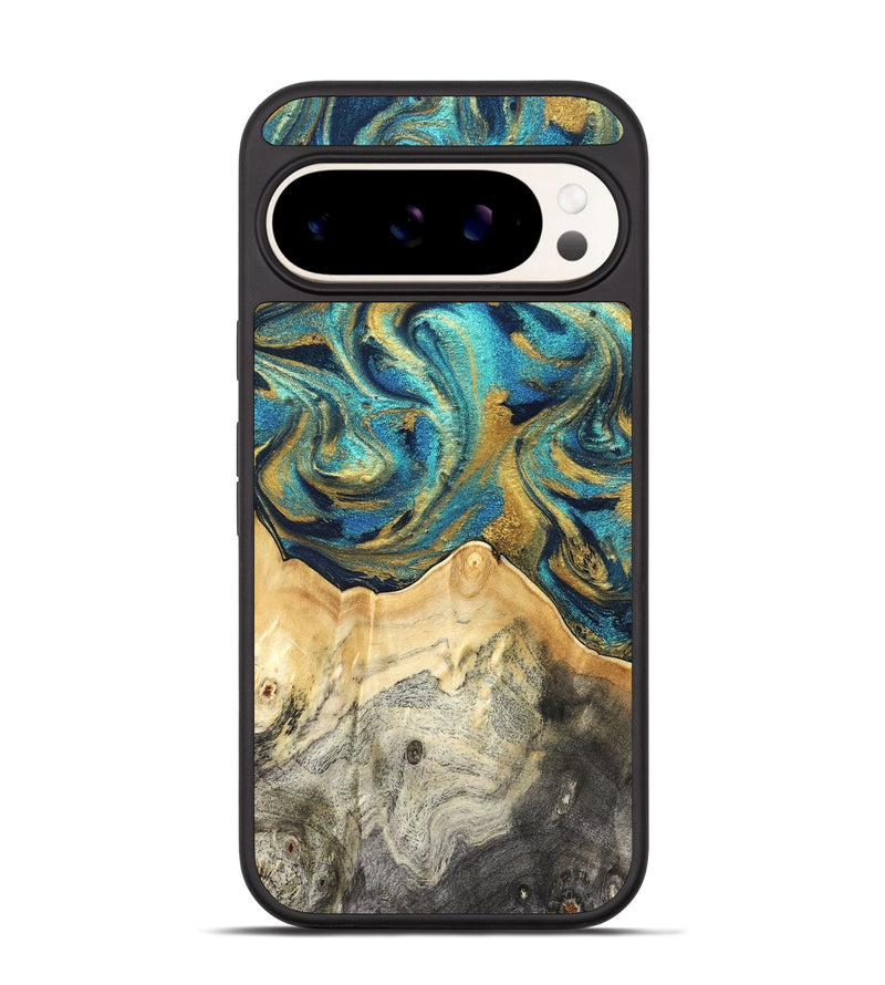 Pixel 9 Pro Wood Phone Case - Carolee (Teal & Gold, 820568)