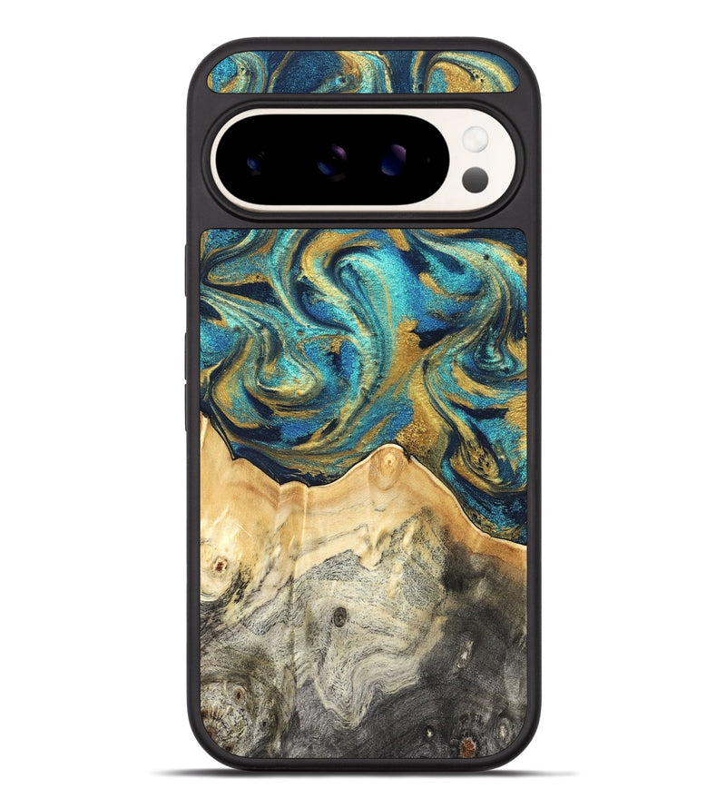 Pixel 9 Pro XL Wood Phone Case - Carolee (Teal & Gold, 820568)
