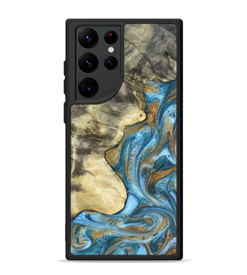 Galaxy S22 Ultra Wood Phone Case - Lina (Teal & Gold, 820570)