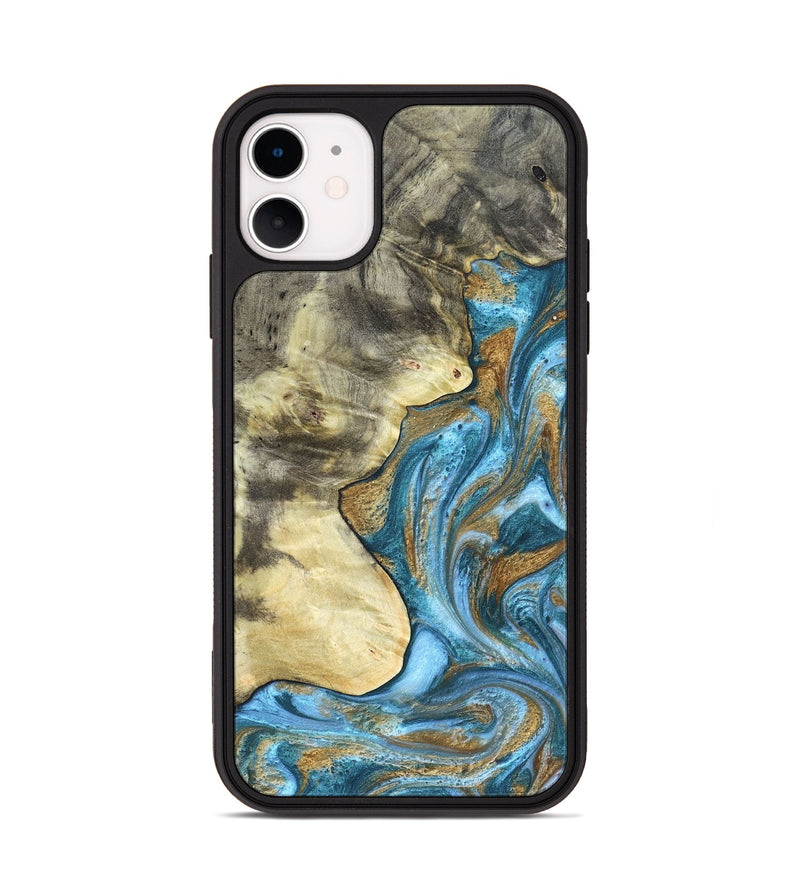 iPhone 11 Wood Phone Case - Lina (Teal & Gold, 820570)