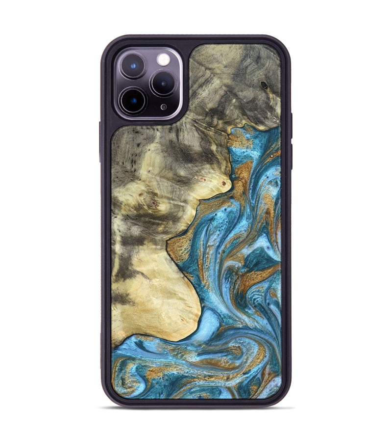 iPhone 11 Pro Max Wood Phone Case - Lina (Teal & Gold, 820570)