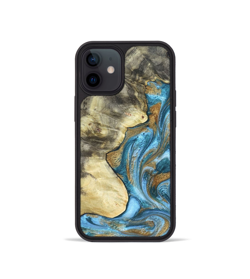 iPhone 12 mini Wood Phone Case - Lina (Teal & Gold, 820570)