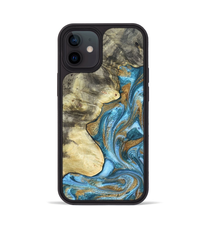 iPhone 12 Wood Phone Case - Lina (Teal & Gold, 820570)