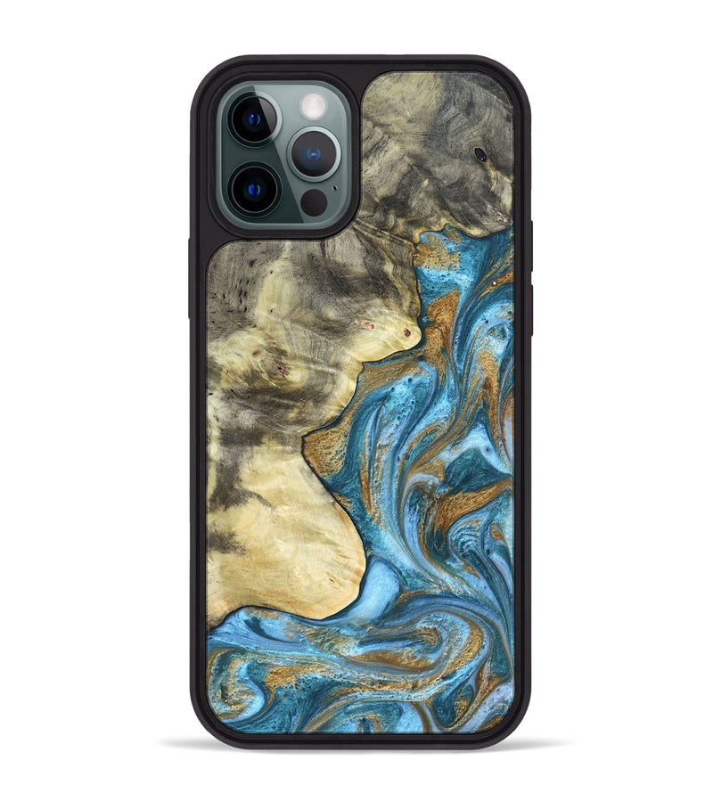 iPhone 12 Pro Max Wood Phone Case - Lina (Teal & Gold, 820570)
