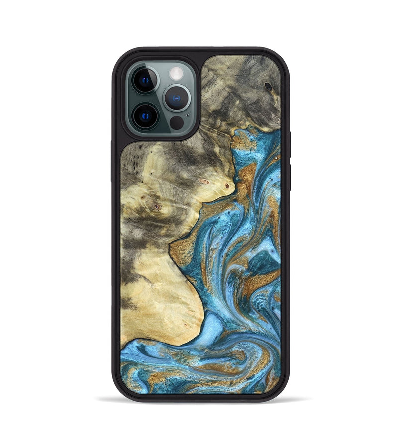 iPhone 12 Pro Wood Phone Case - Lina (Teal & Gold, 820570)