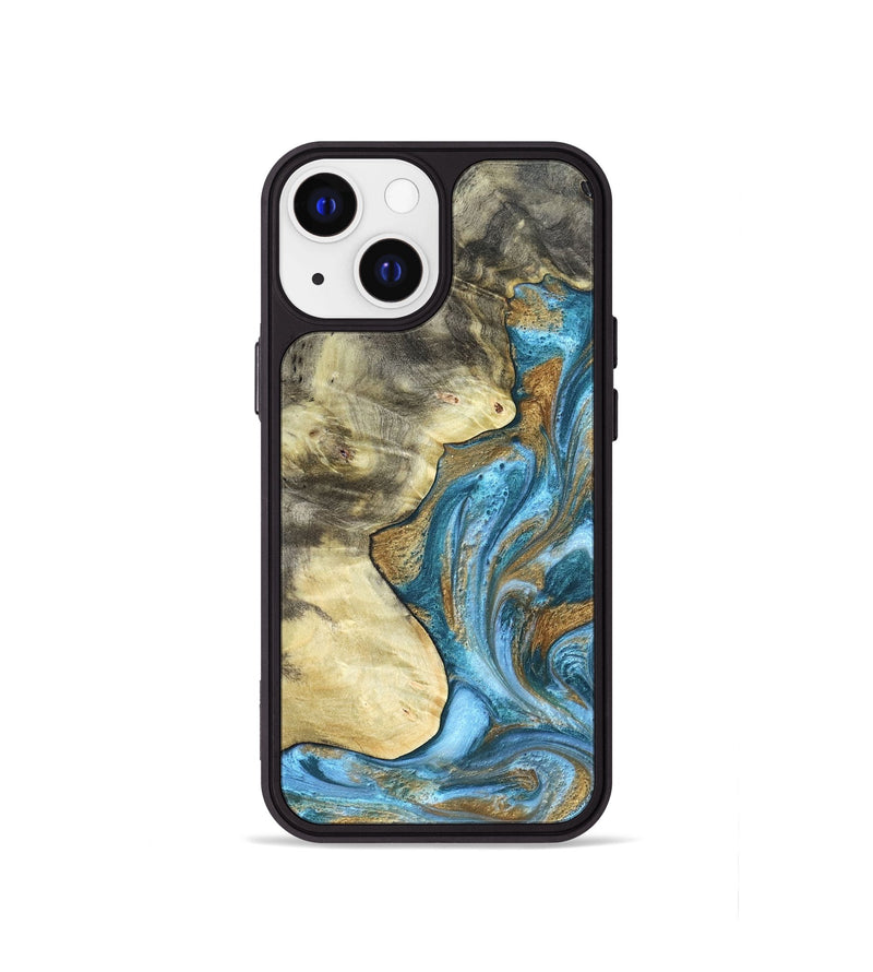 iPhone 13 mini Wood Phone Case - Lina (Teal & Gold, 820570)