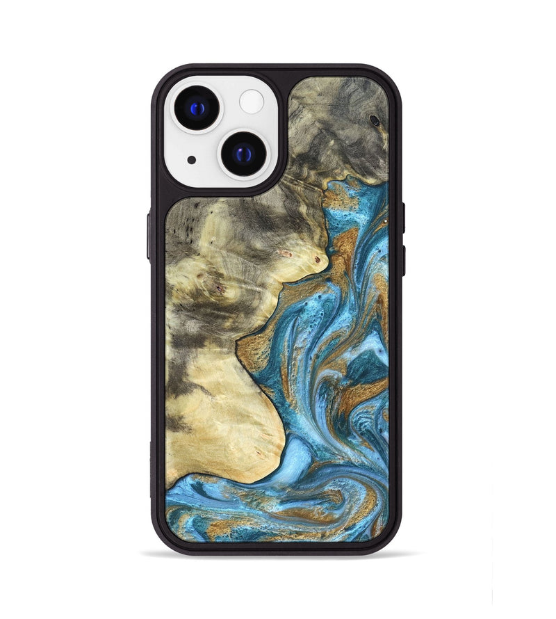 iPhone 13 Wood Phone Case - Lina (Teal & Gold, 820570)