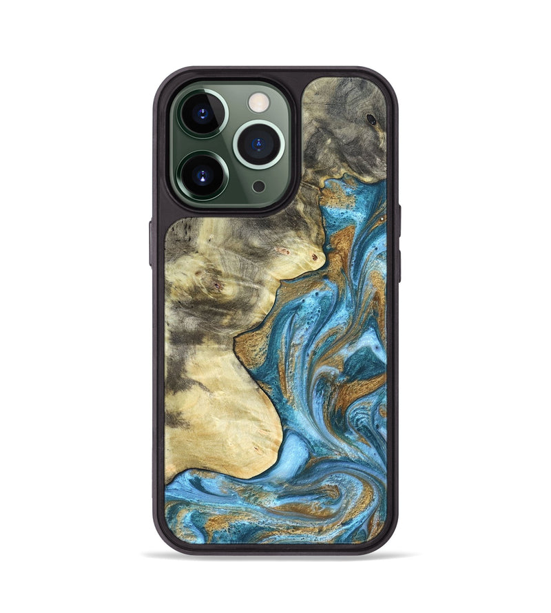 iPhone 13 Pro Wood Phone Case - Lina (Teal & Gold, 820570)