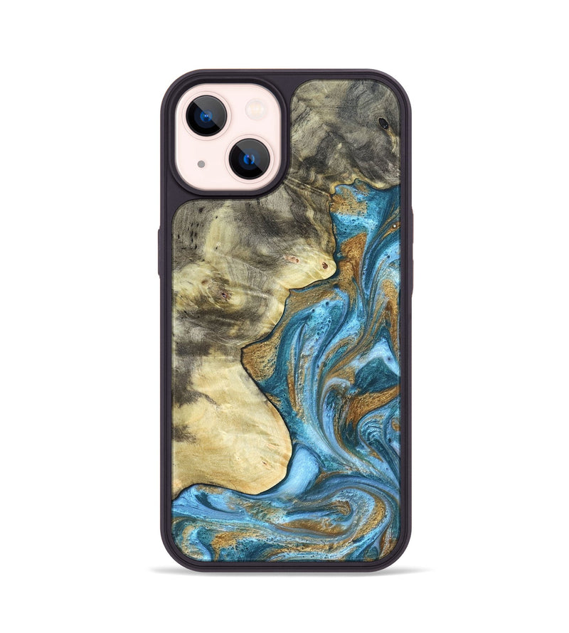 iPhone 14 Wood Phone Case - Lina (Teal & Gold, 820570)