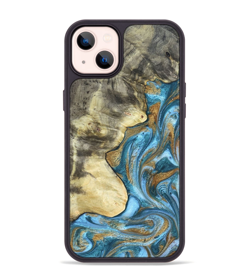 iPhone 14 Plus Wood Phone Case - Lina (Teal & Gold, 820570)
