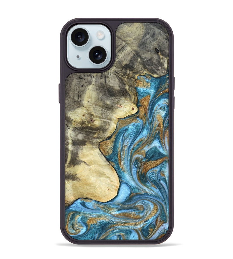 iPhone 15 Plus Wood Phone Case - Lina (Teal & Gold, 820570)