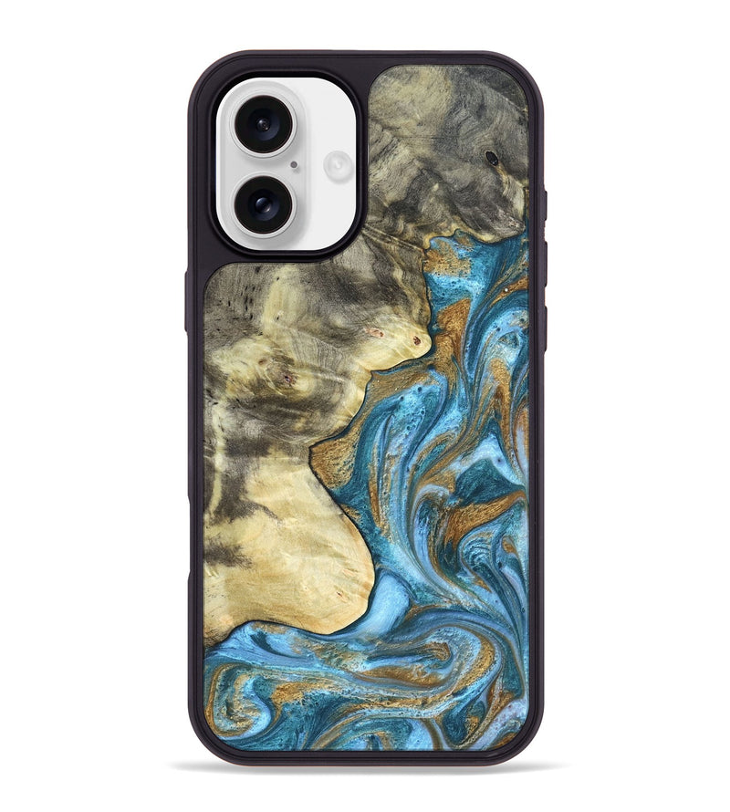 iPhone 16 Plus Wood Phone Case - Lina (Teal & Gold, 820570)