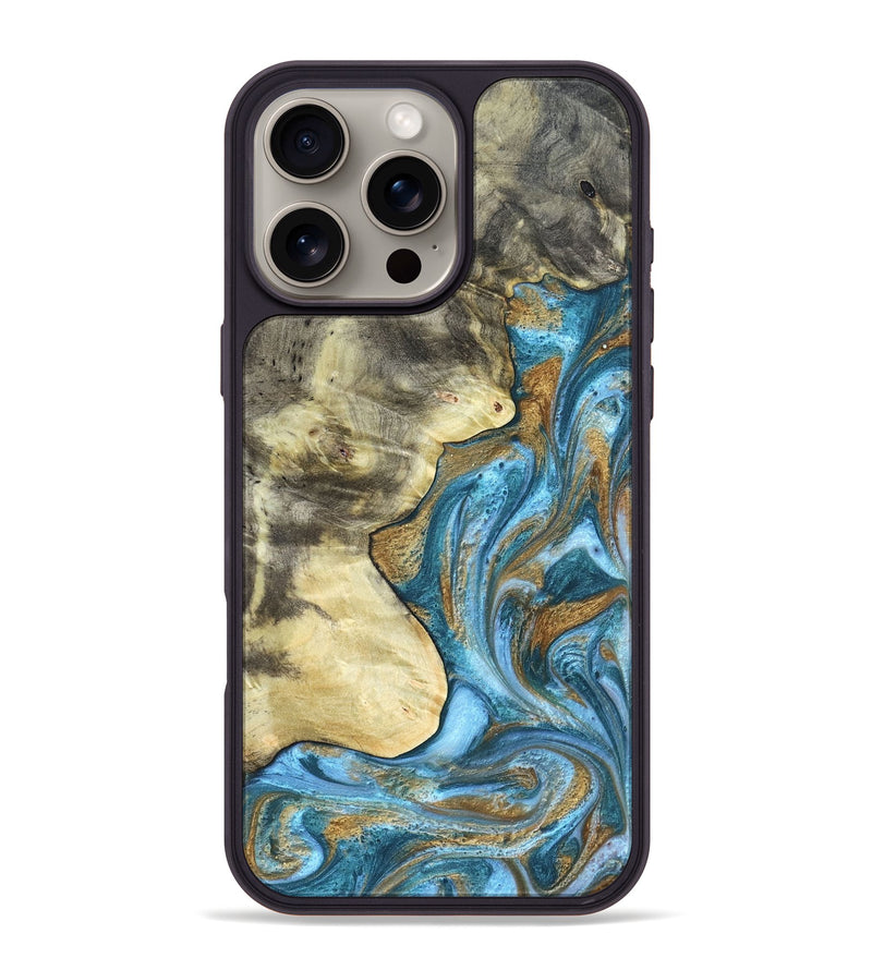 iPhone 16 Pro Max Wood Phone Case - Lina (Teal & Gold, 820570)