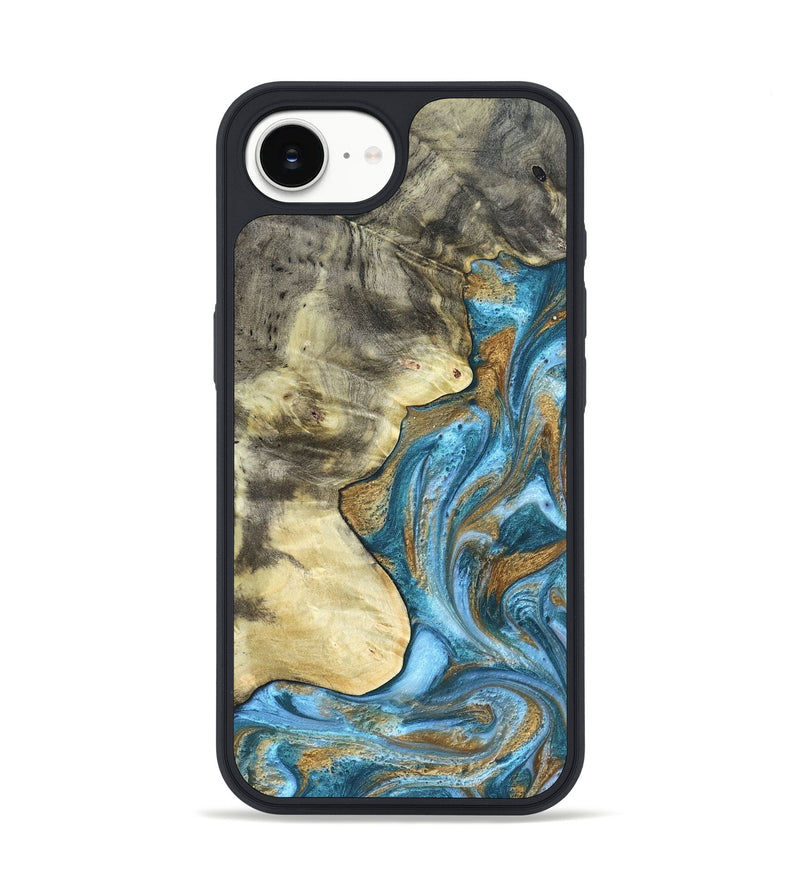 iPhone 16e Wood Phone Case - Lina (Teal & Gold, 820570)