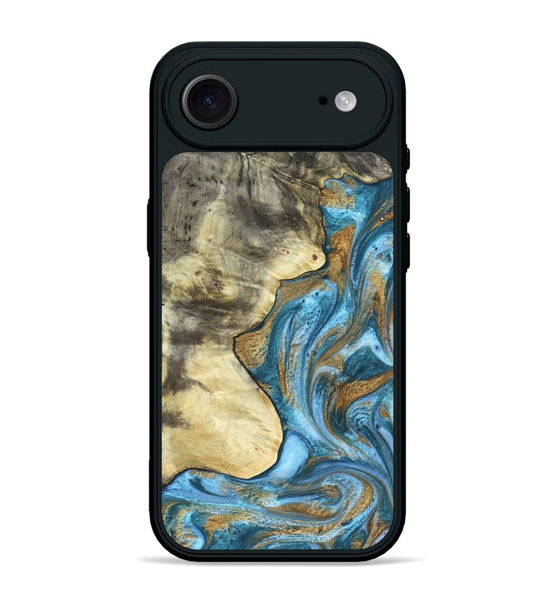 iPhone 17 Air Wood Phone Case - Lina (Teal & Gold, 820570)