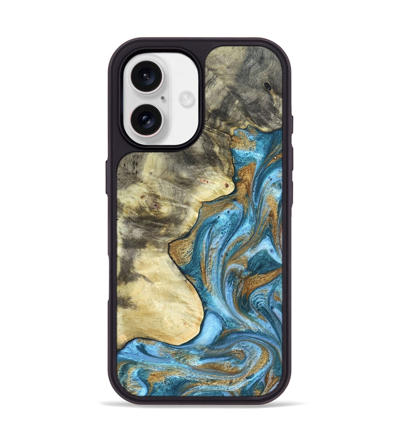 iPhone 17 Wood Phone Case - Lina (Teal & Gold, 820570)