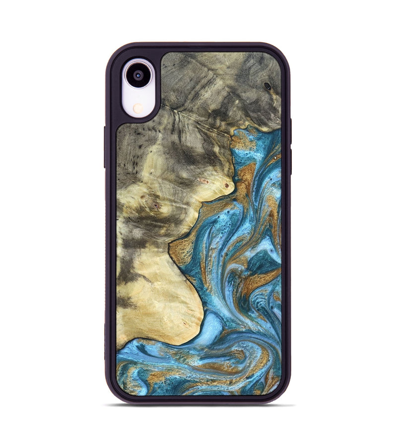 iPhone Xr Wood Phone Case - Lina (Teal & Gold, 820570)