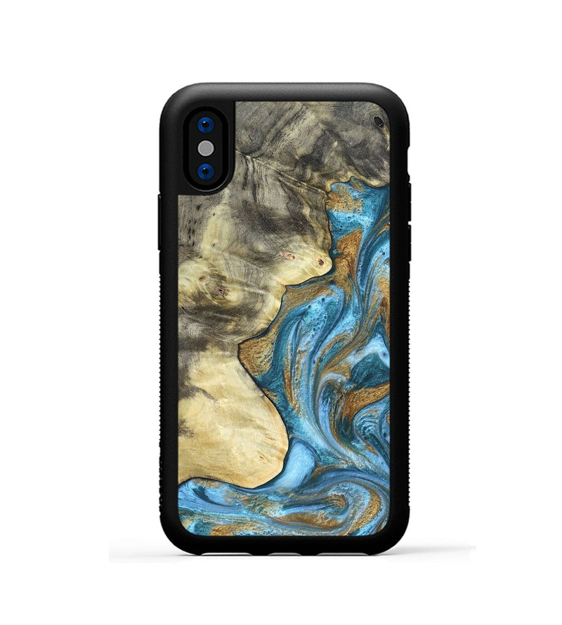 iPhone Xs Wood Phone Case - Lina (Teal & Gold, 820570)