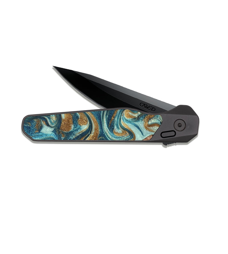 EDC Dark Slate Wood Pocket Knife - Celine (Teal & Gold, 820571)