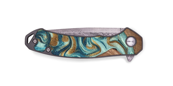 EDC Wood Pocket Knife - Celine (Teal & Gold, 820571)