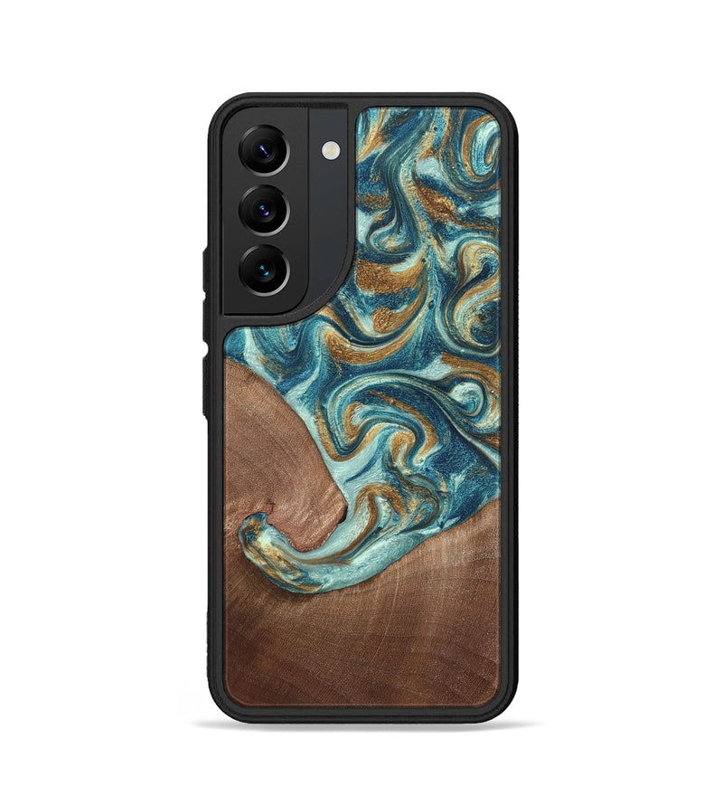 Galaxy S22 Wood Phone Case - Celine (Teal & Gold, 820571)