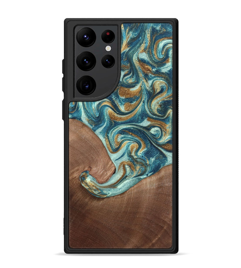 Galaxy S22 Ultra Wood Phone Case - Celine (Teal & Gold, 820571)